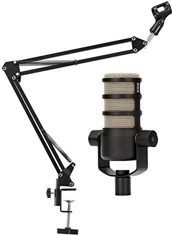 Røde PodMic - Juego de micrófono con brazo para micrófono (micrófono dinámico con cápsula cardioide, diseñado para aplicaciones de voz con el RødeCaster Pro en el set incluye trípode de micrófono)