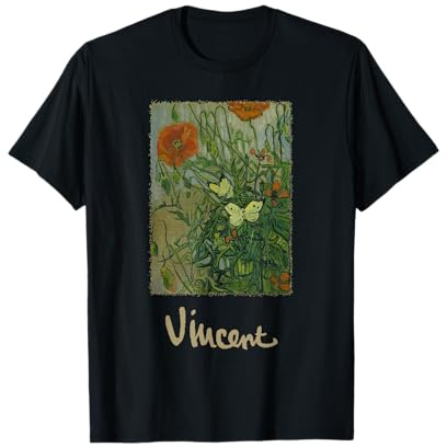 Schmetterlinge und Mohnblumen durch Vincent van Gogh T-Shirt