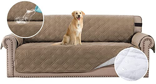 BellaHills Sofaüberwurf aus Plüsch, wasserdicht, Schutz vor Kratzern, Haustieren, Verschüttungen, Abnutzung und Rissen, Taupe, 4 Sitzer: 198 cm