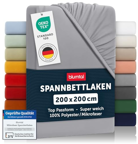 Blumtal® 2er Set Spannbettlaken 200x200x30cm aus Microfaser - Oekotex zertifiziertes Bettlaken Spannbettlaken in Grau