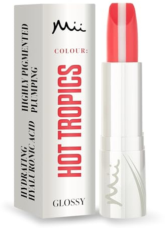 Mii Cosmetics HydraBoost Lip Lover Lipstick, Long Lasting, Packed with Hyaluronic Acid, High Impact Colour, Glossy Luminous Finish, Moisturising Lipstick for Healthy & Plump Lips, Hot Tropics