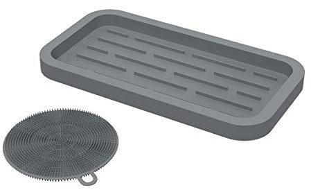 Organizador de fregadero de alta calidad de silicona - Cocina Baño – Para usar con bandeja para fregadero, esponjas, detergente, utensilios de cocina, cuchara, multiusos (gris)