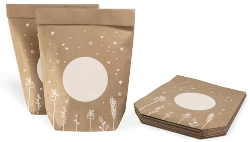 Eine der Guten Weihnachtstüten, Geschenktüten Set zum selbst Beschriften mit Weihnachtsdeko, 12 bedruckte Kraftpapiertüten als Geschenkverpackung für Weihnachtsgeschenke, 14 x 22 cm