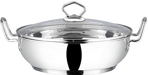 Vinod Stainless Steel Kadhai with Glass lid - Induction Friendly (18 cm/ 7 inch) – 1.5 Liters(1.7 Quarts) – 6 Cups - Small Size - Multi-Use Pot – Suitable for Indian Cooking, Sauce, Deep Fry, Stew