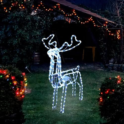 Garden Mile Motorised Moving Reindeer Silhouette Rope Lights - White LED Christmas Decoration - Waterproof Pre-Lit Festive Lighting for Outdoor & Indoor Christmas Decorations