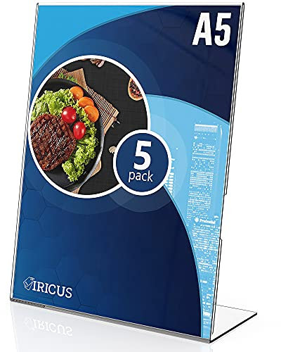 5 Pezzi Porta Avvisi da Tavolo A5 - Espositori A5 Plexiglass - Espositore Plexiglass A5 per Ristoranti - Hotel - Negozio - Ufficio - Promozioni - Documenti