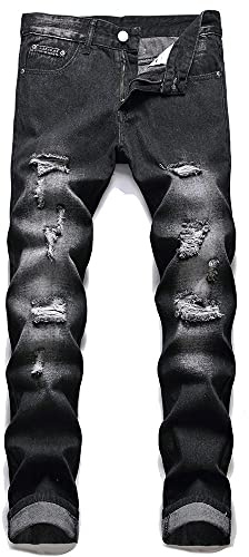 AITITIA Men's Ripped Regular Fit Jeans - - 36