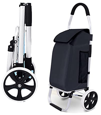 TROLLEY Caddie 2 Grandes Roues Silencieux Amovible Poids léger Panier 40L Pliant Portable avec Socle Sac à roulettes 40kg Chariot de Transport Personnes agées Voyage Pique-Nique + 2 Cordes élastiques