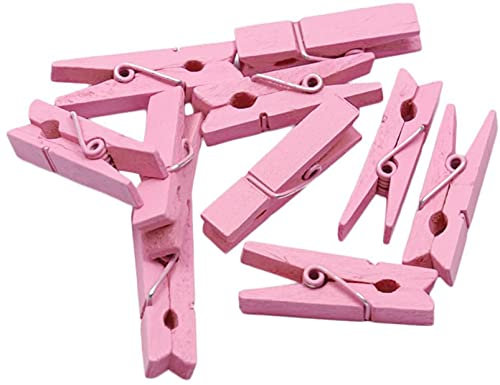 Anawakia Lot de 50 mini pinces à linge en bois pour photos, arts créatifs, décoration, pinces décoratives en bois pour photo, papier photo, 3,5 cm (rose)