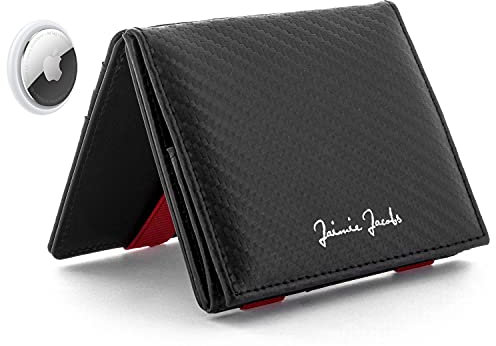 Jaimie Jacobs Flap Boy AirTag Edition Magic Wallet mit Münzfach Echtleder (Carbon mit Rot)