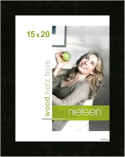 nielsen Bilderrahmen, 15 x 20 cm, Holz, Schwarz, Fotorahmen zum Auftstellen und Aufhängen im Hoch- & Querformat, Echtglas, Essential