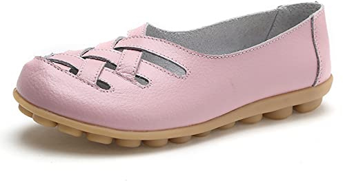 MACHSWON Mocassins décontractés en cuir ajouré et confortables pour femme - Bout rond - Chaussures de conduite sauvage - Chaussures bateau souples pour femme, rose, 37 EU