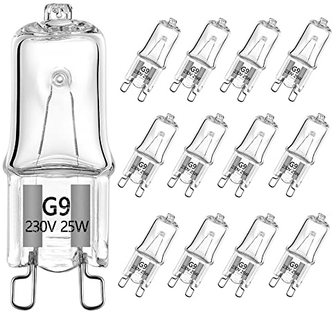 VINBE ampoule halogène G9 T4 25W JCD Bi-Pin 350LM 230V dimmable, 2700K warmweiß, für Kronleuchter, Schrankleuchten, Landschaftsleuchten, Wandleuchten (12 Packs)