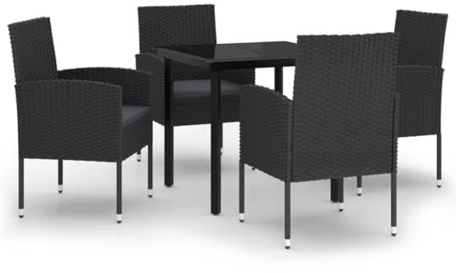 vidaXL Gartenmöbel Set 5-TLG. Gartengarnitur Sitzgruppe Sitzgarnitur Gartenset Gartentisch Esstisch Gartenstuhl Tisch Stühle Schwarz