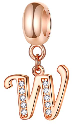 Roségold Buchstabe W Charms, Initial W Alphabet Perlen, 925 Sterling Silber Dangle CZ Letter Halskette Anhänger, passend für Pandora Frauen Armbänder, für Frau/neue Mutter/Baby Geschenke