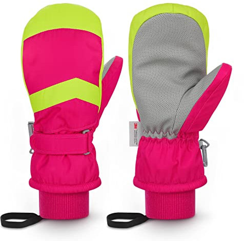 Skihandschuhe Kinder, Wasserdicht Handschuhe Winterhandschuhe für Jungen und Mädchen, Warme Fäustlinge Handschuhe Atmungsaktiv Winter Thinsulate Schneehandschuhe für 4-14 Jahre Kinder