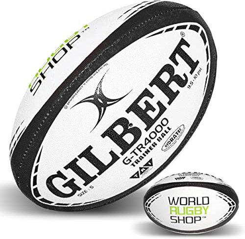 World Rugby Shop X Gilbert G-TR4000 Rugby Ball Size 5 - Durable Rugby Equipment - Triangular Surface Grip - 3 Ply Construction - Black