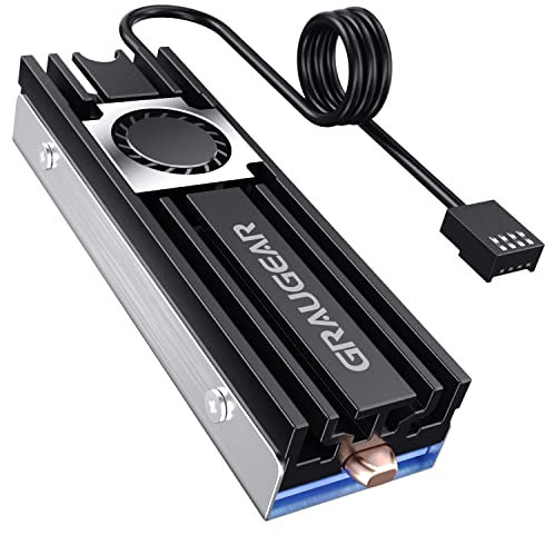 GRAUGEAR | M.2 Heatpipe-Kühler mit Lüfter | f. M.2 NVMe 2280 SSD | Aktiver Lüfter 20mm | reduziert die Temperatur um bis zu 50% | 2xWärmeleitpads | Kupfer-Heatpipe | G-M2HS08-F