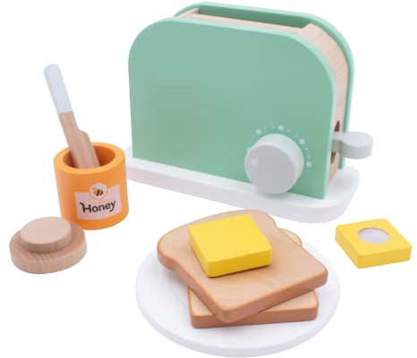 Kids Wooden Toy Play Kitchen Accessories: Chef Pretend Play Food Set and Cookware Accessory for Boys, Girls and Toddlers. (Toaster Set)