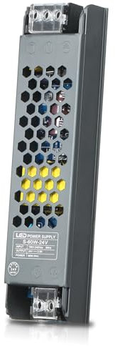 Neoglint Alimentatore 24V 60W, Sottile Trasformatore AC 190V-240V a DC 24V 2,5A, Alimentatore Led Scocca in Lega di Alluminio,Trasformatore Led 24V per Lampadina a Striscia LED-14.2 * 3.5 * 2.1cm