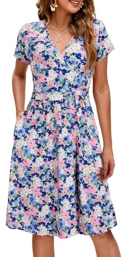 OUGES Robe de Maternité D'été pour Femme Robe d'allaitement Décontractée à Col en Vet Poches