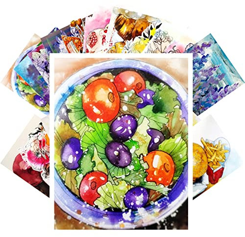 PIXILUV Vintage-Postkarten (24 Stück je 10,2 x 15,2 cm) Lebensmittel und Blumen Aquarell Skizze Vintage Postkarten Buch Illustrationen Nachdruck
