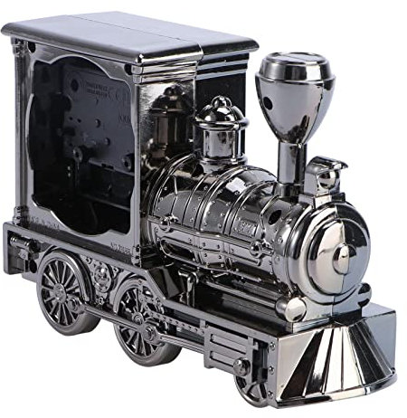 FOMIYES Retro Zug Wecker Lokomotive Form Wanduhr Nachtlicht Für Schreibtisch (grau) Zufällig