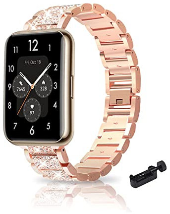 Metall Armband für Huawei Watch Fit 2 Active/Classic/Elegant, Frauen Strass Glitzer Verstellbare Edelstahl Ersatzbänder Kompatibel mit Huawei Watch Fit 2 (A)