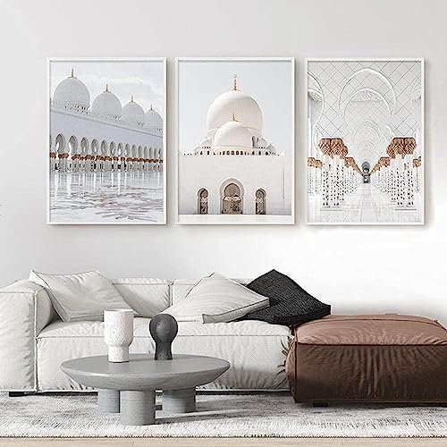 HMXQLW Islamische Moschee Wandbilder Moderne Bilder kunstdrucke Wohnzimmer Deko,Leinwandbilder Poster und Drucke Wandkunst Schlafzimmer Rahmenlos (3X50x70cm)