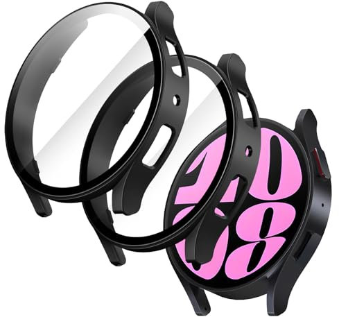 JETech Hülle mit Schutzfolie für Samsung Galaxy Watch 6 40mm, Gesamt Schutzhülle, Eingebaut Gehärteter Glas Displayschutz Hohe Empfindlichkeit, 2 Stück (Schwarz)