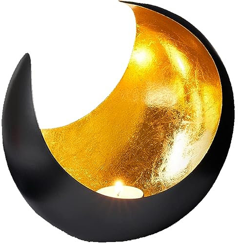 Lanterna orientale Moona, grande, 20 cm, oro, stile orientale, vintage, colore nero dall'esterno e oro interno, lanterne marocchine in metallo come decorazione