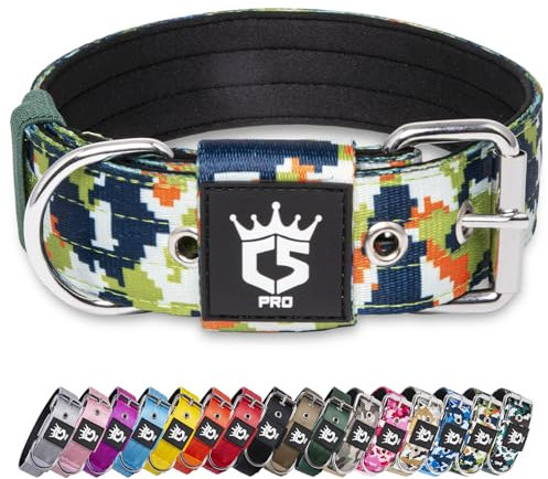 TSPRO Tactical Dog Collar 1.5 Inch Wide Thick Dog Collars with Heavy Duty Metal Buckle, Durable, Strong, Adjustable for Medium to Large Dogs (Camo Green M)