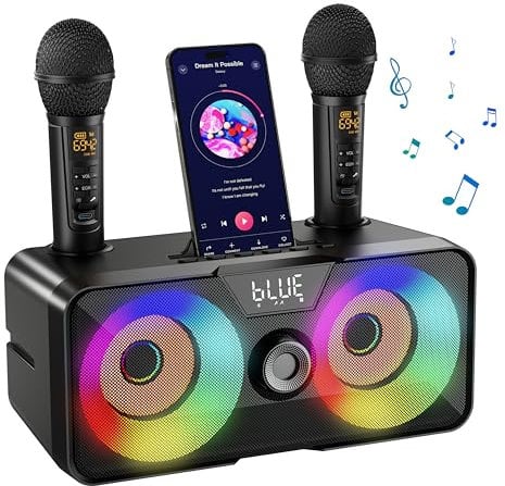 Karaoke Machine for Adults Kids with 2 UHF Wireless Microphones,Portable Bluetooth Singing PA Speaker System with LED Lights for Home Party,Outdoor/Indoor/Wedding,Church,Picnic,Birthday Gifts.