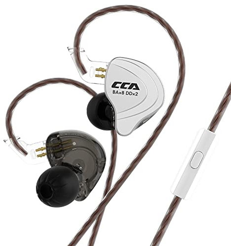 CCA C10 Wired Headphone, 4BA+1DD Hybrid HiFi in Ear Earbuds Monitor, Sports Stereo Noise Cancelling IEM Headphone with Detachable Cable for Singers (with Microphone, Black)……