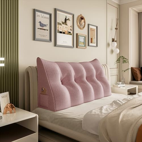 Johnear Keilkissen Lesekissen für Bett und Sofa Lehnenkissen Rosa Kissen 140cm, Rückenkissen Kopfteil Bett Rückenlehne Großes Dreieckiges Lendenkissen