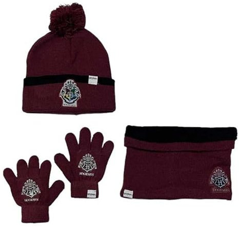Ensemble Bonnet Gants cache cou Harry Potter (snood ou tour de cou double a l'interieur) (Ensemble bonnet + gants + snood Harry Potter - B)