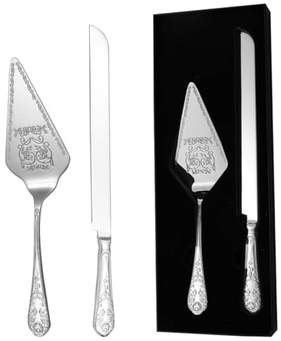 xiaoyu Ensemble couteau et serveur à gâteau de mariage, ustensiles de coupe de gâteau en acier inoxydable, coupe-gâteau gravé vintage et spatule de service pour mariage, fêtes, fête prénuptiale