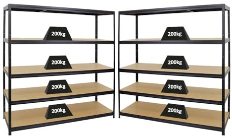 PROREGAL Mega Deal | 2x Scaffale per carichi pesanti Giant Elephant | AxLxP 180x180x60cm | Portata per ripiano 200kg | Nero