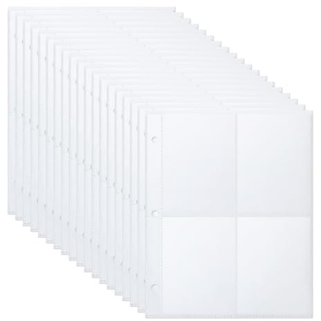 50pcs Trading Card Sleeves, 400 Pockets Double Sided Page Protectors for A5 3 Ring Binder 4 Pocket Photo Pages Clear Card Sleeves Holder Sheets for Sport Cards, Game Cards, Business Cards
