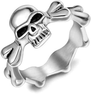 Ayoiow Edelstahl Ring Silber 11.8MM Totenkopf Punk Ring Männer
