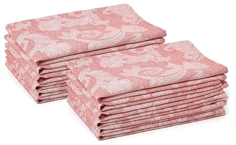 Encasa XO Esstisch Servietten Set von 12 I Größe 45x45 cm I Blumen Red Jacquard -Stil Druck Auf Hausgemischte Baumwolle I Schnelle Farben, Maschinenwaschbar