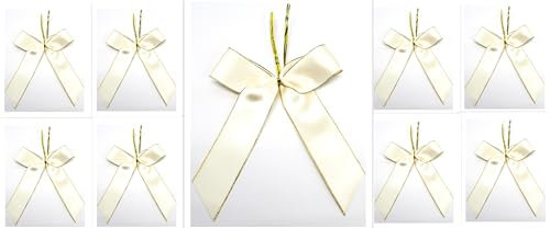 CaPiSo 12 Stück Schleifen 14x16 cm Geschenkschleife Schleife Hochzeit Satinschleife Hochzeit Antennenschleifen Hochzeitsgeschenk Vermählung (Satin Creme)