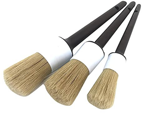 Vehoukli Car Detailing Brushes, 3PCS Auto Detailing Brush Set, Boar Hair Bristles Brush for Car Cleaning, Automotive Detail Cleaning Brushes for Interior, Dashboard, Leather, Wheel