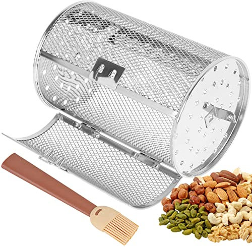 Cesta de asador para freidora de aire en torre de acero inoxidable, parrilla de horno de tambor, jaula redonda giratoria de 360°, cesta de freidora de aire, accesorios para cacahuete, café, granos,