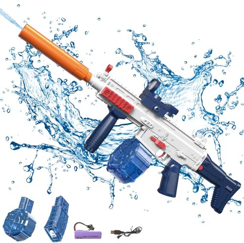 Elektrische Wasserpistole für Erwachsene and Kinder Wasser Spielzeug,Wasserpistolen Wasserspritzpistole mit 330ml Wasser Gun,Geringem Stromschutz Wiederaufladbare Batterie Wasserspritzpistole (Blau)