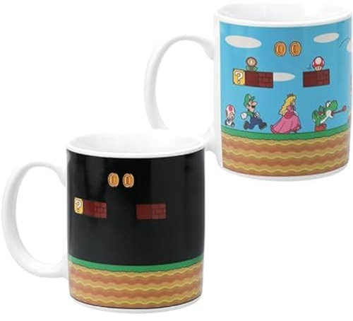 Super Mario Bros Thermo-Effekt Kaffeetasse - Offiziell lizenziertes Nintendo-Merchandise, nostalgisches Gamer-Ikon-Geschenk für Luigi, Yoshi & Prinzessin Peach für Sammler, 10oz Popkultur-Tasse