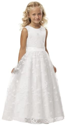 Ärmellos Spitze Hochzeit Blumenmädchenkleider Kinderkleid Festlich Kommunionkleid Kommunionkleid Kommunionkleider Lang Kommunionkleid Mädchen Weiß