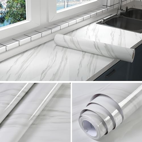 GDWD Klebefolie Marmoroptik, 60CMx10M Dicker Marmor Tapete Folie Selbstklebend, Wasserfest Marmortapete Textur, PVC Möbelfolie, Möbelaufkleber für Wand Arbeitsplatte Küche Schrank Bad Wandtapete (A)