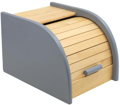 EZ Pack - Retro Wooden Mini Charcoal Grey Bread Bin Small Space Saving Roll Top Kitchen Food Storage Container, 20 x 18 x 27 cm