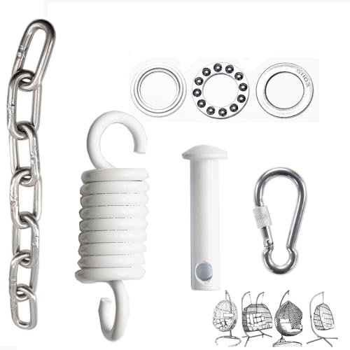 Patio Swing Egg Chair Hanging Kit Including Springs Pin Plug and Snap Hook, Hammock Chair Hanging Hardware - 250kg Weight Capacity, Assembly Accessories for Single Double Egg Chair With Stand (White)